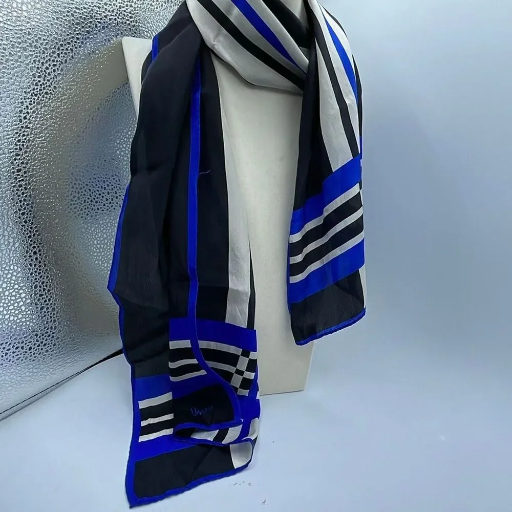 Vintage Vera Neumann silk scarf striped checked 11” X 48”.